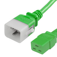 P-Lock Secure Locking Power Cord, C20 (P-Lock) to C19, 12 AWG, 20 Amp, 250V, SJT Jacket, Green