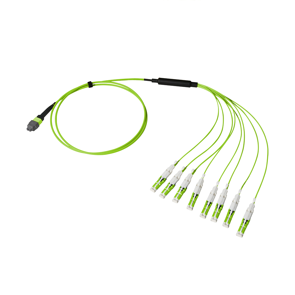 MTP® Elite to Senko CS Uni-Boot Female, 16 Strand, Corning Clear Curve Multimode 50/125 Micron, OM5, OFNP Lime Green Jacket