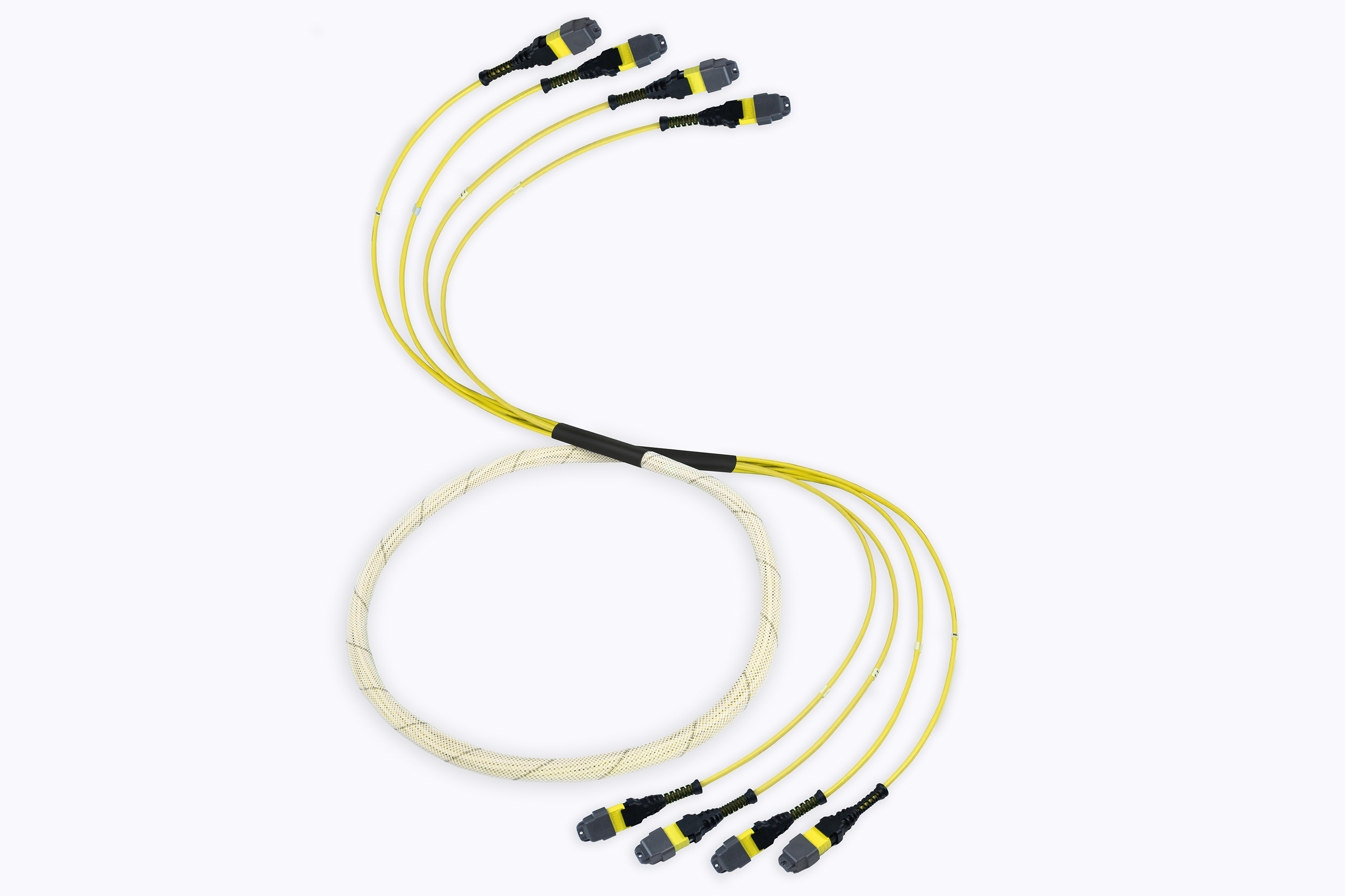 Fiber Cable, (4) MTPE/APC(F) - (4) MTPE/UPC(F), 48 Fiber,9/125 OS2, Sleeved Indoor 3mm Microcore, ONFP Yellow Jacket