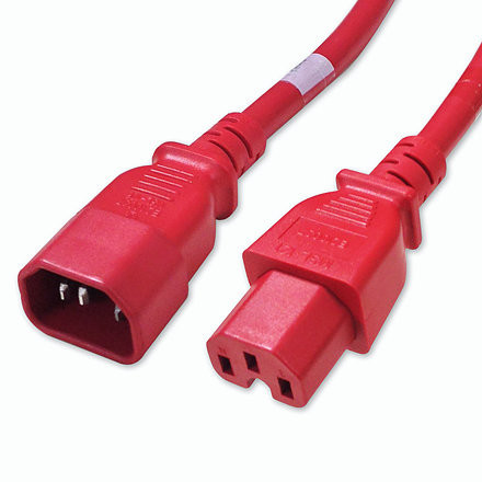 Power Cable, C14 to C15, 14/3, 15Amp, 250V, SJT Jacket, 12 Foot, Red