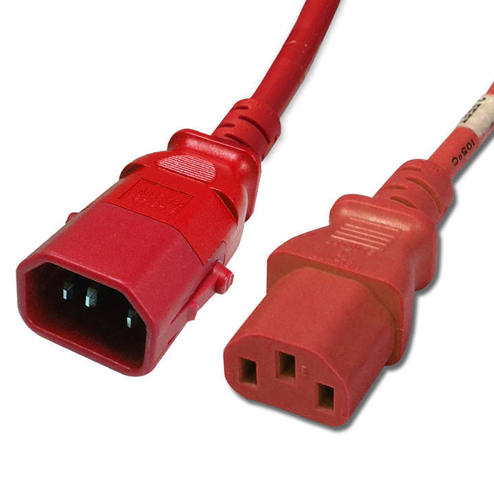 P-Lock Secure Locking Power Cord, C14 to C13, 18 AWG, 10Amp, 250V, SJT Jacket, Red, 15 Foot