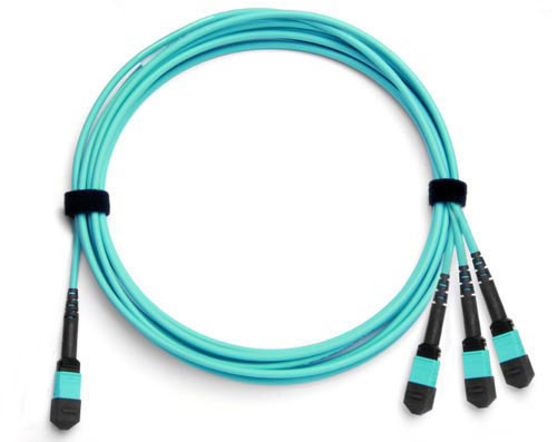 V2VZ-024P3IM001M-S2C- - 24-Fiber Single MTP/MPO to 3 MTP/MPO Fiber Optic Fanout Cable, Multimode OM3