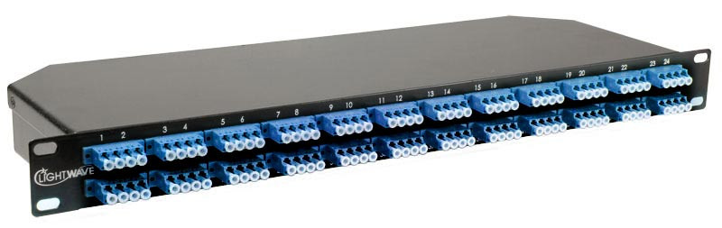 High Density Fiber Optic Patch Panel, MTP/MPO-LC, 1 RMS Enclosure, 9/125 Singlemode OS2, 48 Port, 96-Fiber, Elite/Super Elite, front