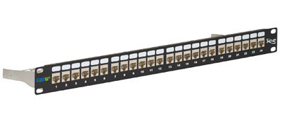 ICC Patch Panel, Cat6A FTP Shielded 24-Port, RJ45, 1 RMS, front