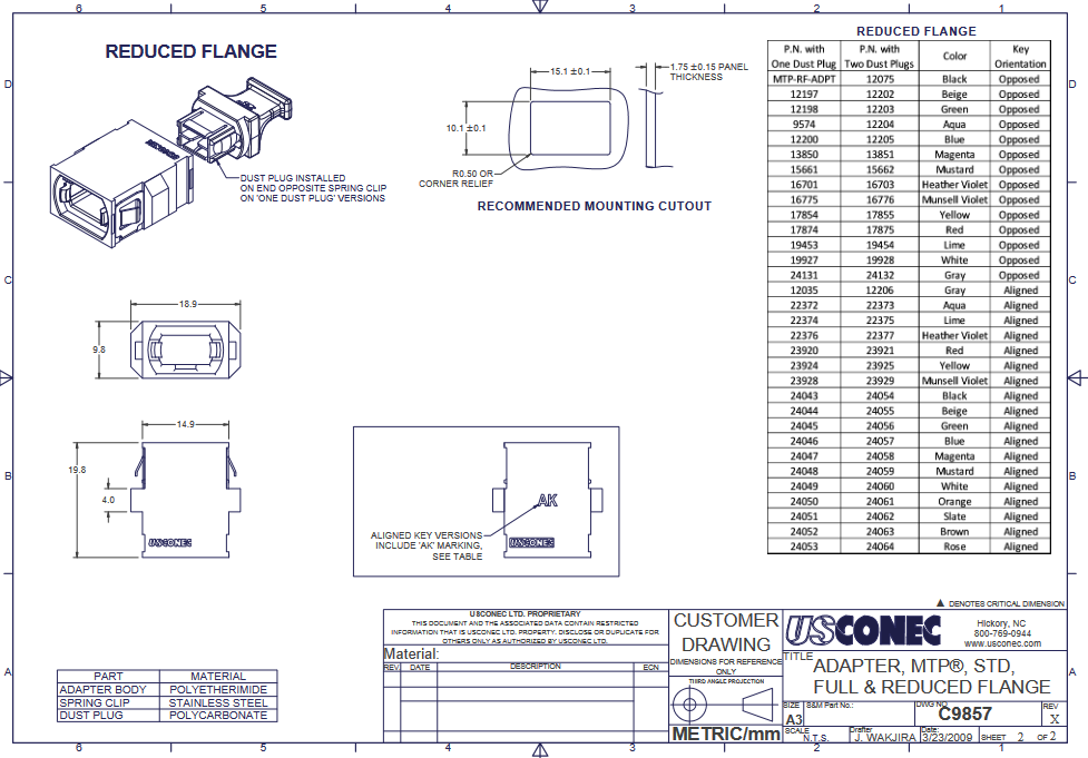 Adapter, MTP, STD, Full & Reduced Flange