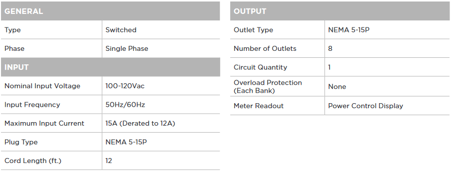 Switched PDU 41001 Product Specifications