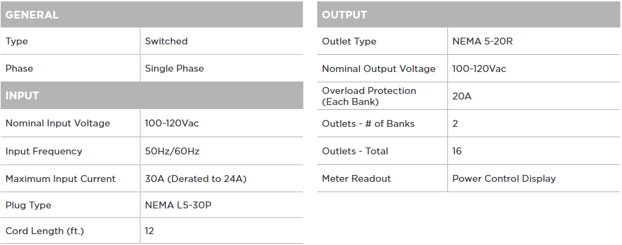 Switched PDU 41003 Product Specifications