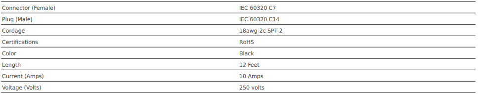 Power Cord specifications