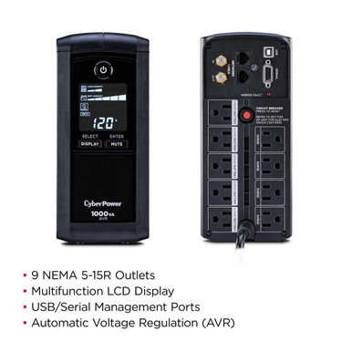CyberPower 1000 AVR LCD UPS System Intelligent | Shop | CablesPlusUSA