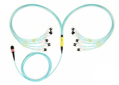 20-Fiber MTP/MPO to LC Fiber Optic Fanout Cable, MM OM4, Plenum