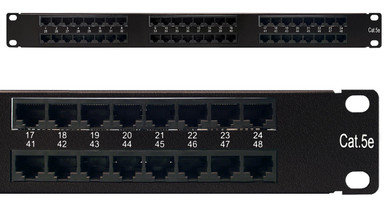 Patch Panel, Ultra-HD, Cat5E, 48 Port, 1U, Dual 568A/B color coding