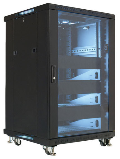 18U Floor Cabinet With Vented Shelves & Blank Plates, 2 Fan Kit
