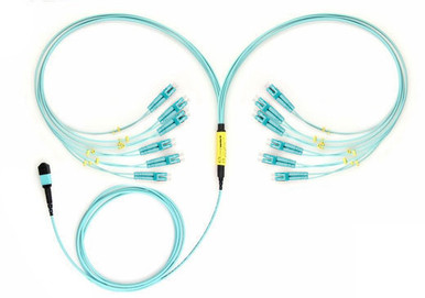 MTP/MPO to LC Fiber Optic Fanout Cable, Multimode OM3, Plenum, 24-Fiber