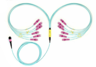 24-Fiber MTP/MPO to LC Fiber Optic Fanout Cable, Multimode OM4, Plenum