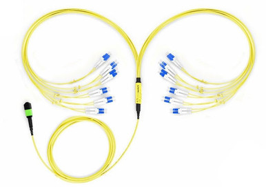 24-Fiber MTP/MPO to LC Fiber Optic Fanout Cable, Singlemode OS2