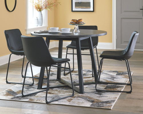 Centiar - Gray/Black - 5 Pc. - Round Dining Room Table, 4 Upholstered Side Chairs