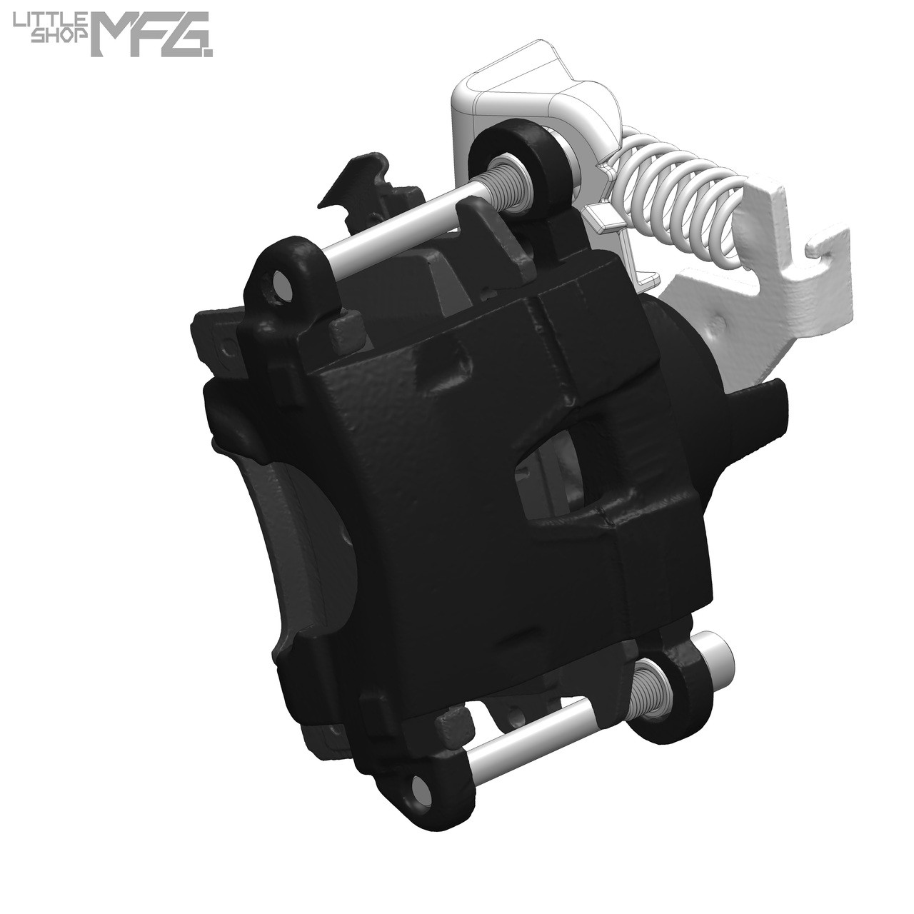 Driver Side (Left) Black Parking Brake Caliper with pads and pins