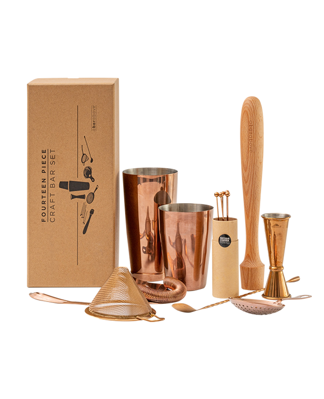 Signature Barware, Complete Cocktail Kit with Stand - Copper, 14 Piece  Bar Tool Kit