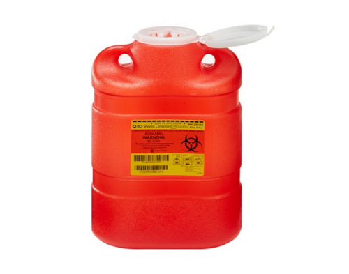 Sharps Container BD 13-2/5 H X 9-2/5 W X 5-3/10 D Inch 8.2 Quart Red Base / Translucent Lid Vertical Entry Hinged Snap On Lid