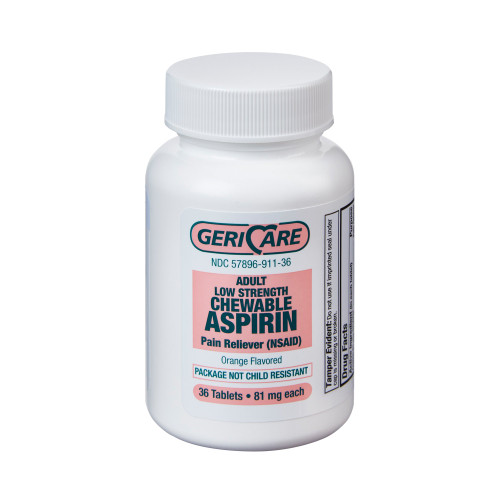 Pain Relief Geri-Care 81 mg Strength Aspirin Chewable Tablet 36 per Bottle, 36/BT 12BT/CS