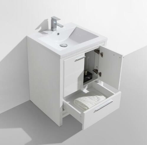 DOLCE 24'' HIGH GLOSS WHITE MODERN BATHROOM VANITY AND ACRYLIC SINK