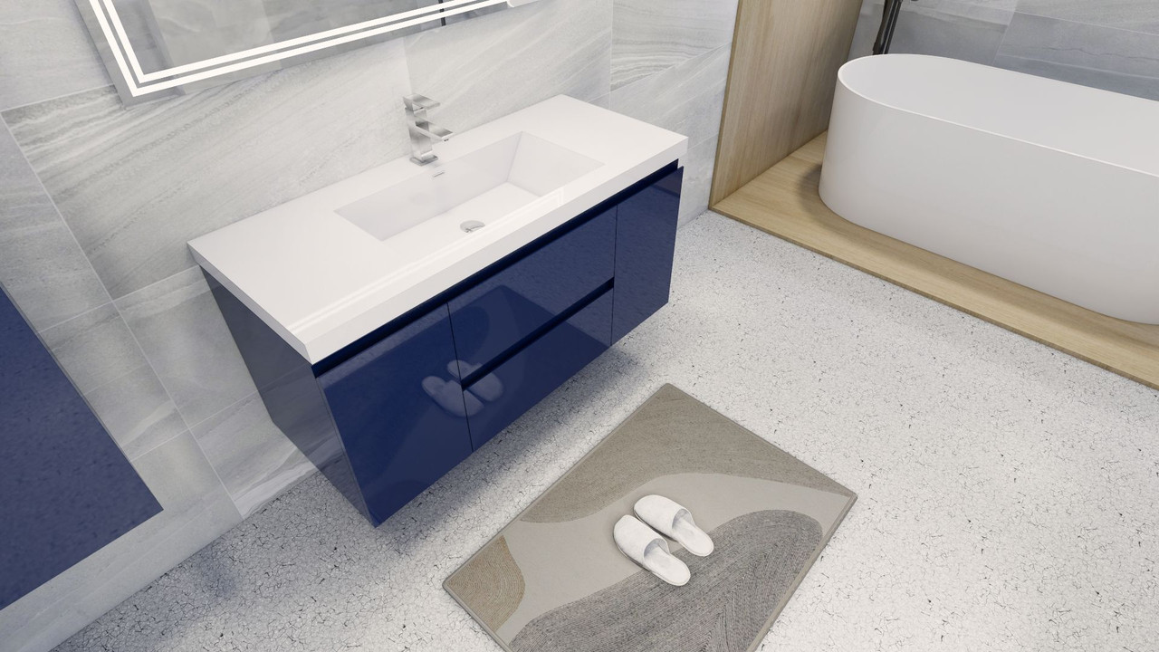 Moreno Mob 48 High Gloss Night Blue Wall Mounted Modern Bathroom Vanity Bathroom Vanities Wholesale Inc