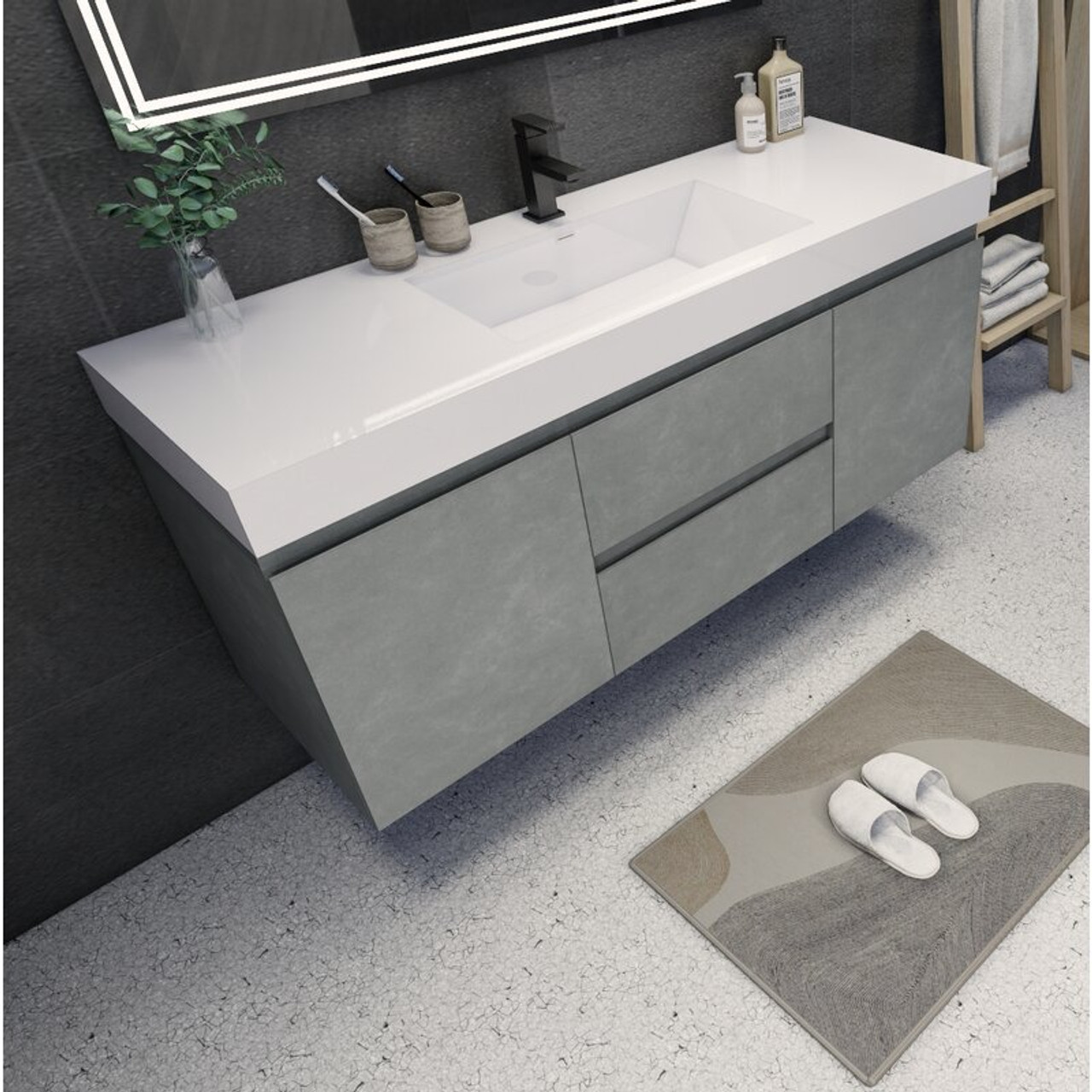 BTO17 72 Wall Mounted Modern Bathroom Vanity - Double Sink