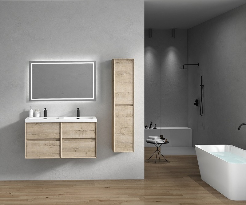 SLIM 48" LIGHT WHITE OAK WALL MOUNTED VANITY WITH REINFORCED ACRYLIC ...