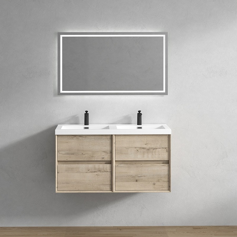 SLIM 48" LIGHT WHITE OAK WALL MOUNTED VANITY WITH REINFORCED ACRYLIC ...