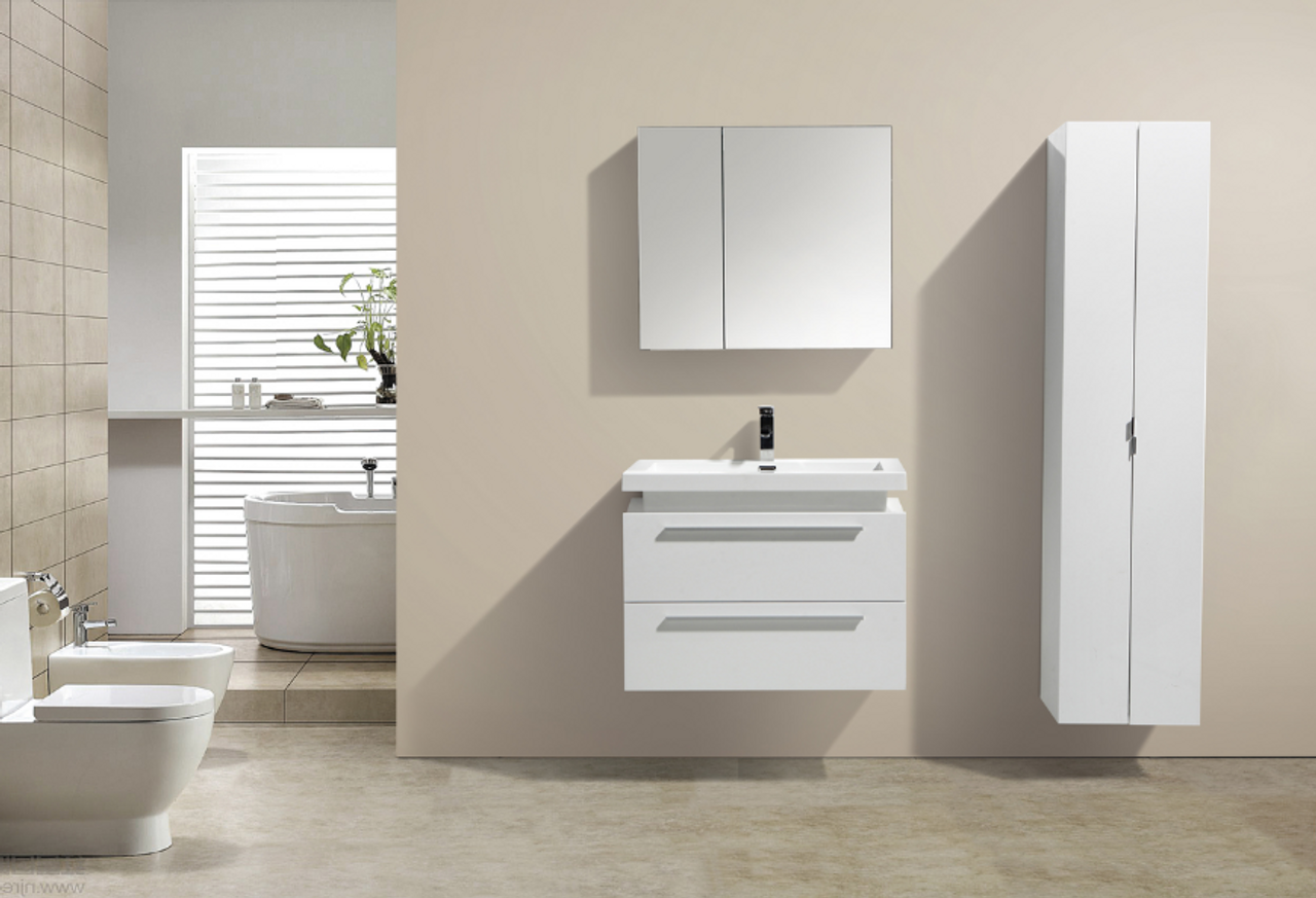 32 Tona High Gloss White Wall Mount Modern Bathroom Vanity W Vessel Sink