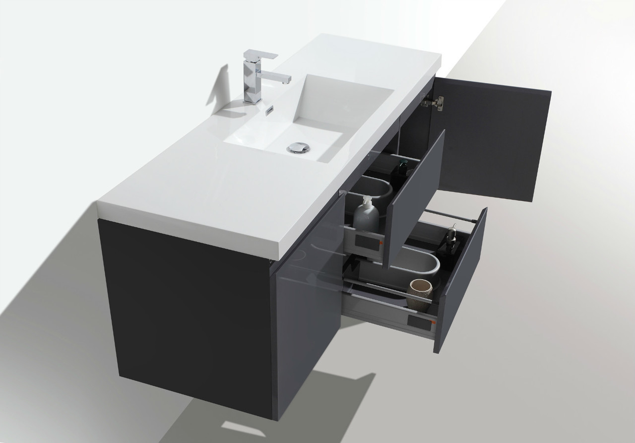 MORENO MOB 60" SINGLE SINK HIGH GLOSS GREY WALL MOUNTED MODERN BATHROOM VANITY WITH REEINFORCED