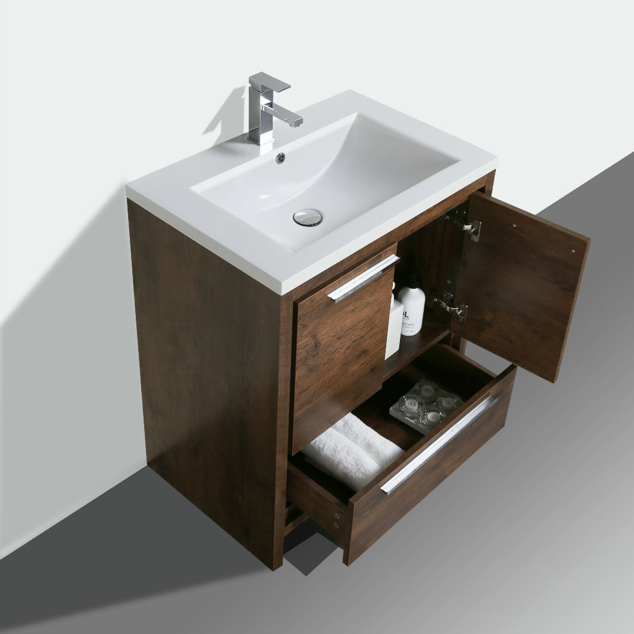 Dolce 30 Rose Wood Modern Bathroom Vanity And Acrylic Sink