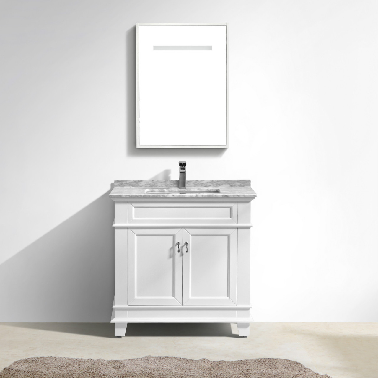 Moreno Fayer 36 White Bathroom Vanity With Carrara Marble Top Bathroom Vanities Wholesale Inc