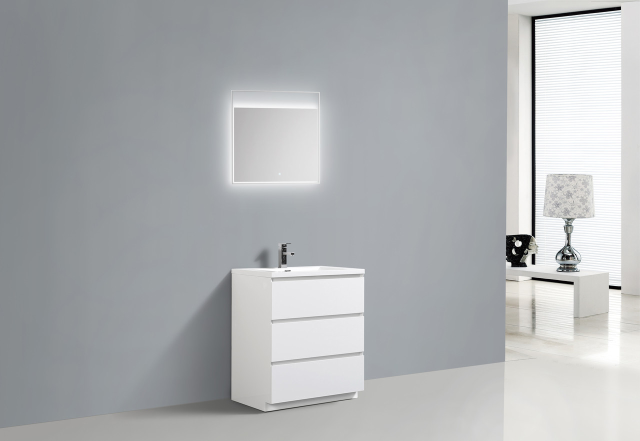MOA 30″ GLOSS WHITE MODERN BATHROOM VANITY W/ 3 DRAWERS ...
