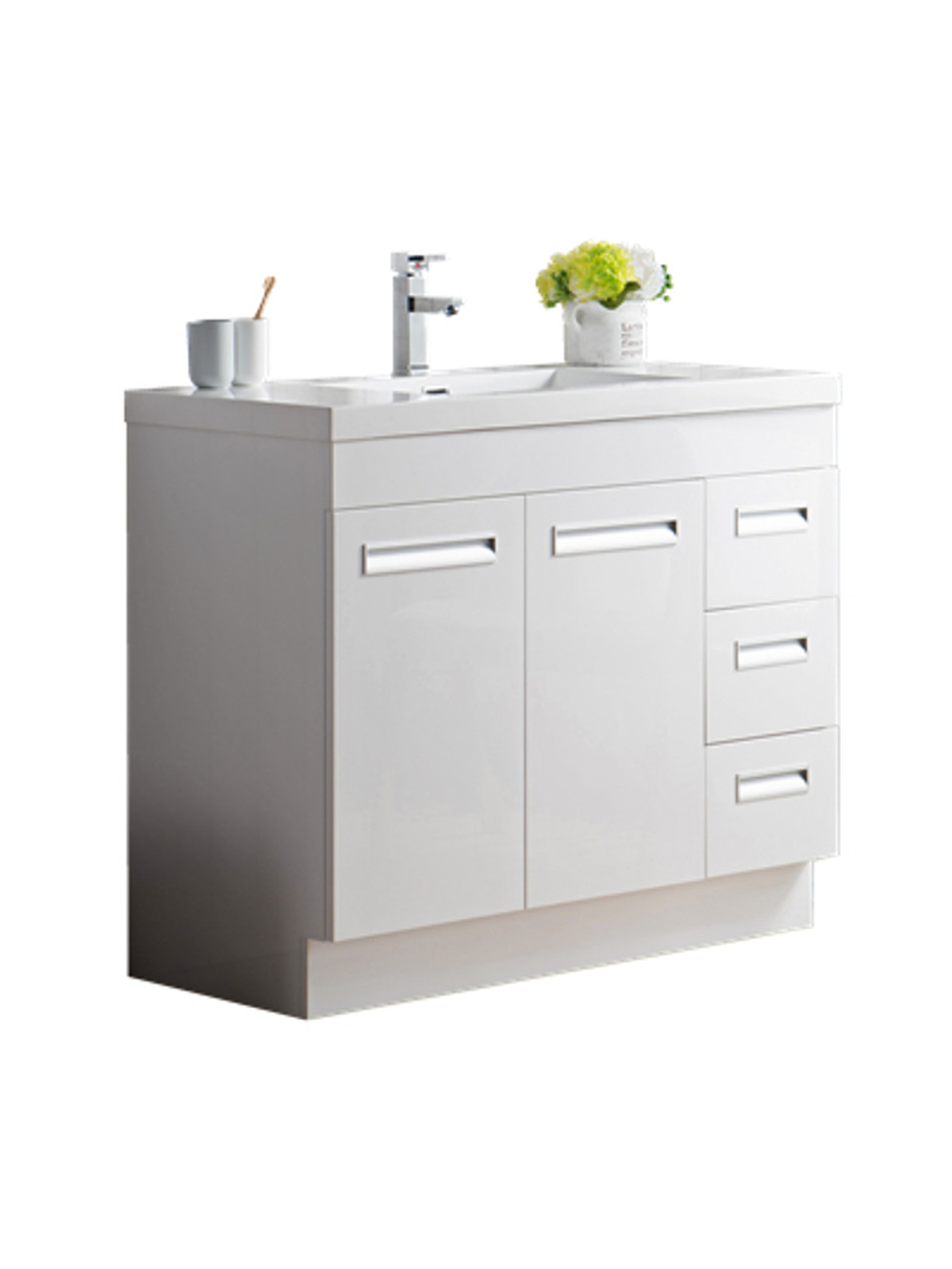 Alma 42 Glossy White Free Standing Right Side Modern Bathroom Vanity Bathroom Vanities Wholesale Inc