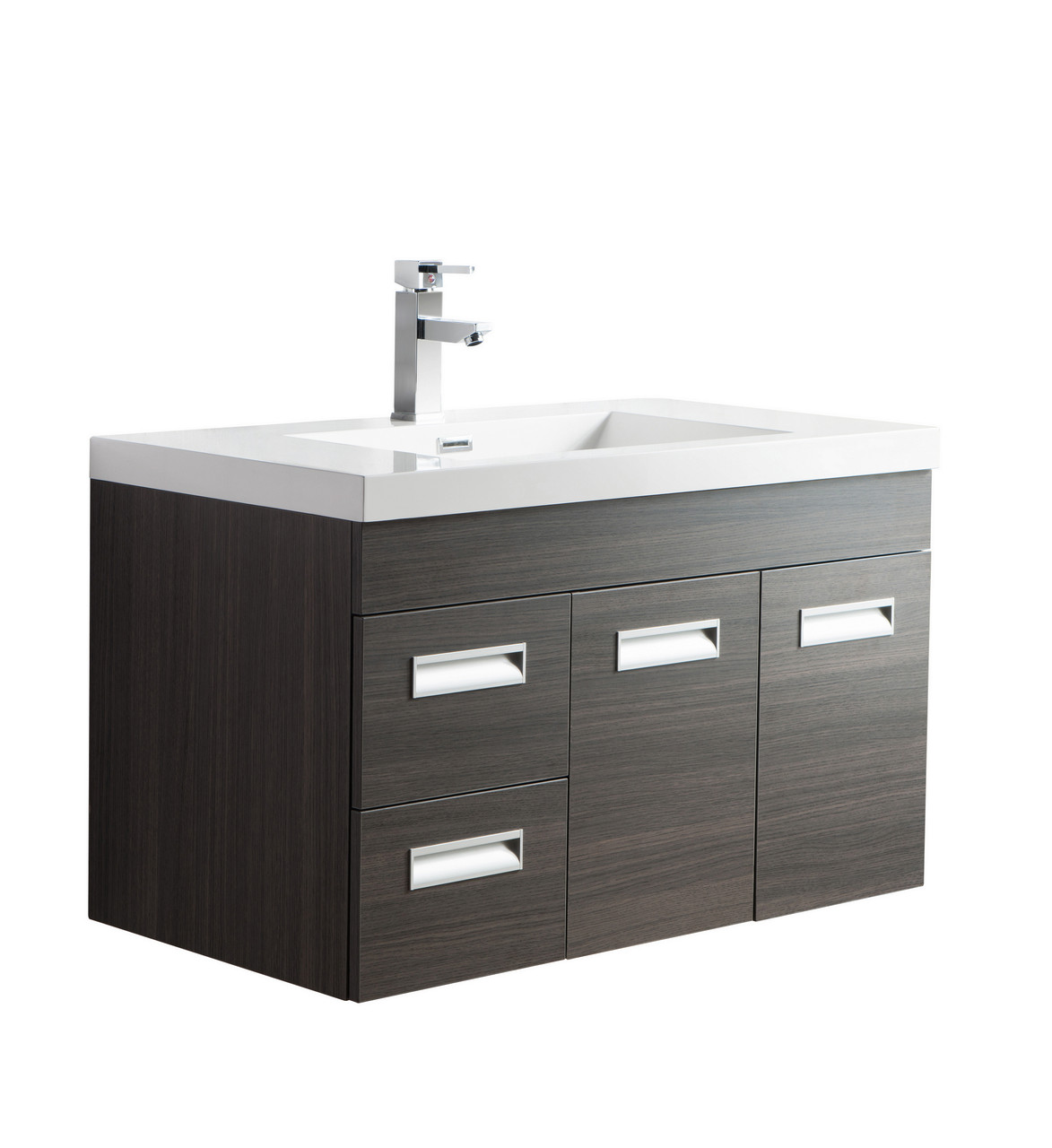 Alma 36 Grey Oak Wall Hung Left Side Modern Bathroom Vanity Bathroom Vanities Wholesale Inc