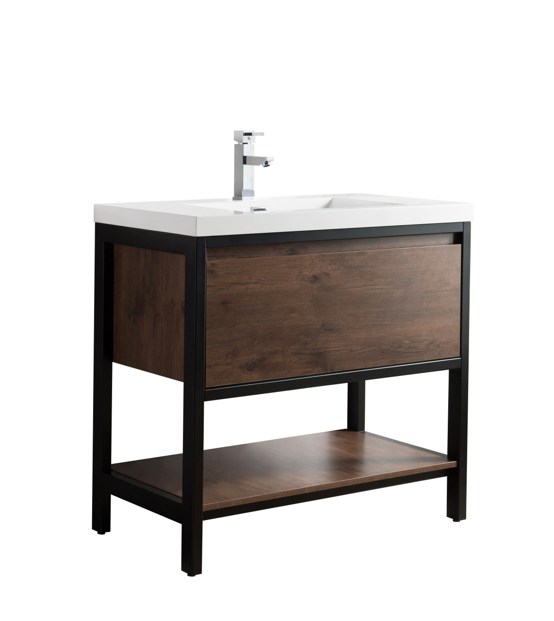 Lake 36 Rosewood Free Standing Modern Bathroom Vanity With Matte Black Stainless Steel Frame With Acrylic Sink Bathroom Vanities Wholesale Inc