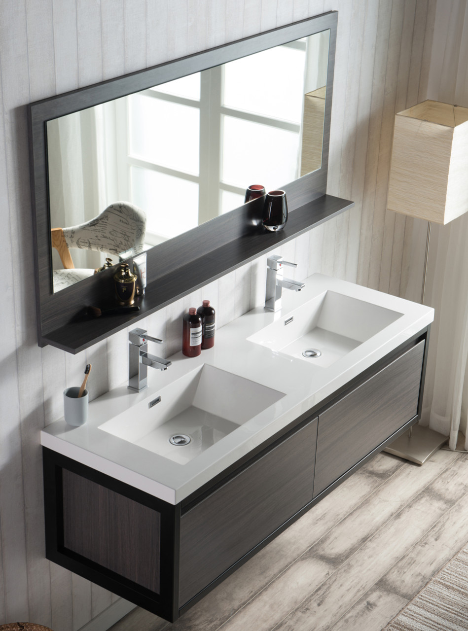 Lake 60" Grey Oak Wall Hung Modern Bathroom Vanity with ...