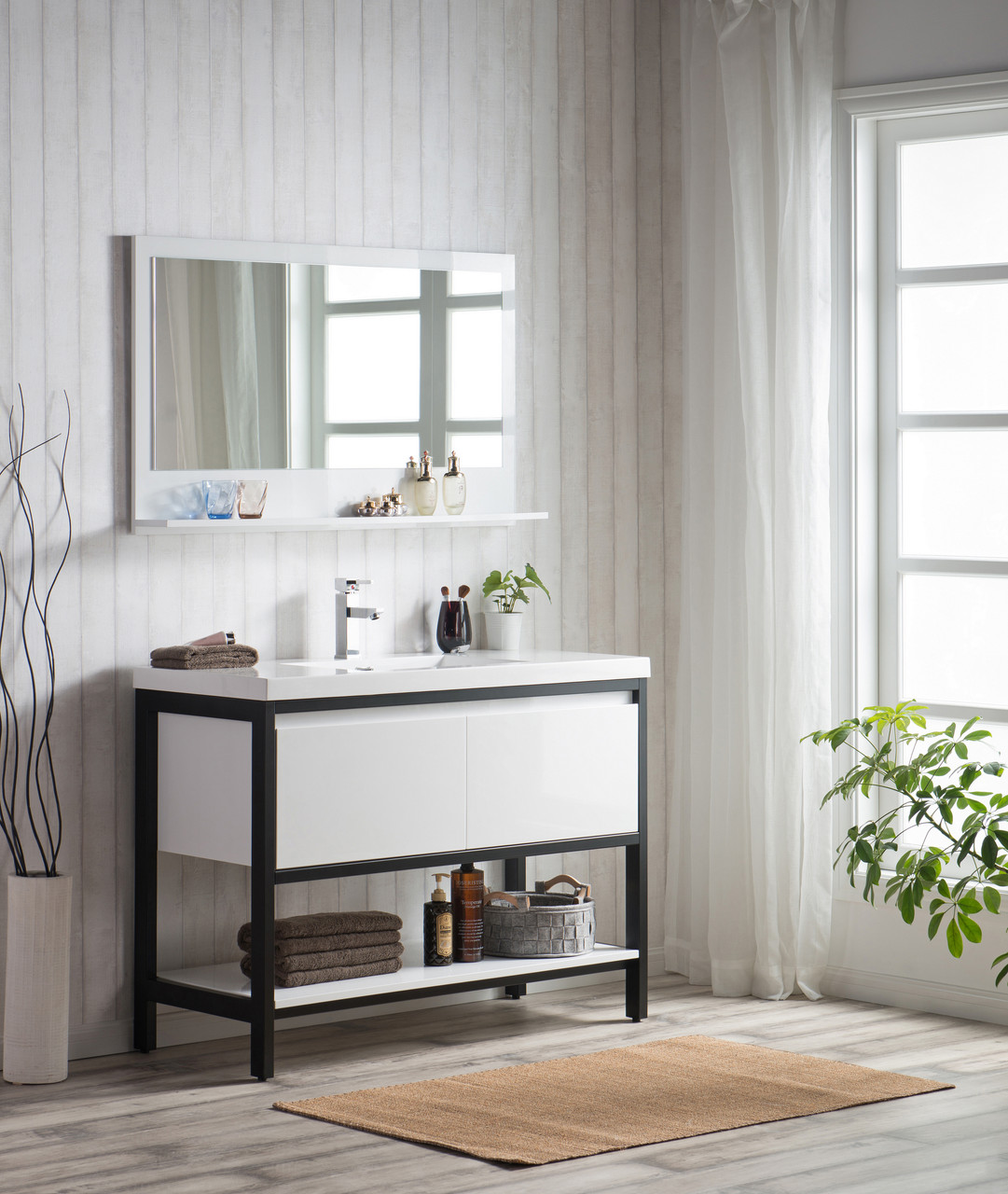 Lake 48" Glossy White Free Standing Modern Bathroom Vanity ...