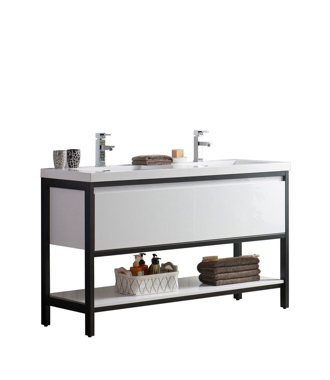 Lake 60 Glossy White Free Standing Modern Bathroom Vanity With