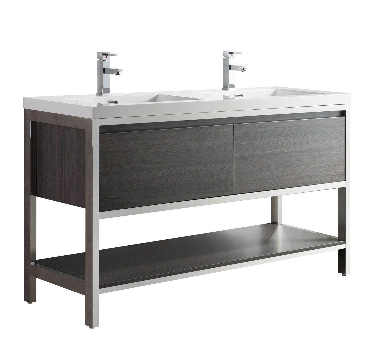 Lake 60 Grey Oak Free Standing Modern Bathroom Vanity With Chrome Stainless Steel Frame With Acrylic Sink Bathroom Vanities Wholesale Inc