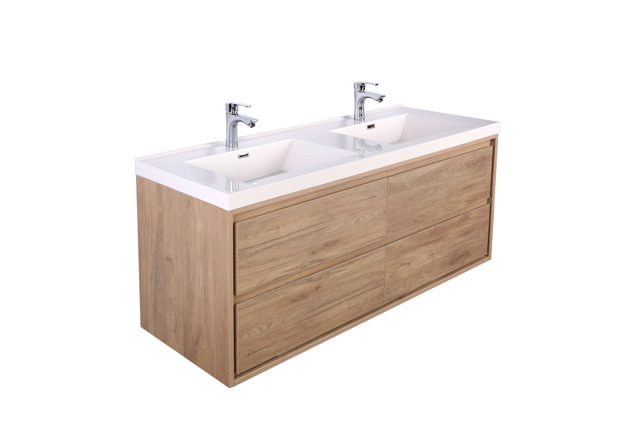 Molly 60 Double Sink Teak Oak Wall Mounted Modern Vanity Bathroom Vanities Wholesale Inc