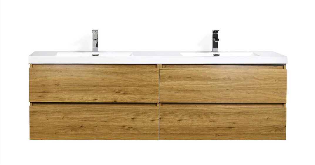 Moreno Mob 72 Double Sink Natural Oak Wall Mounted Modern Bathroom Vanity With Reeinforced Acrylic Sink Bathroom Vanities Wholesale Inc