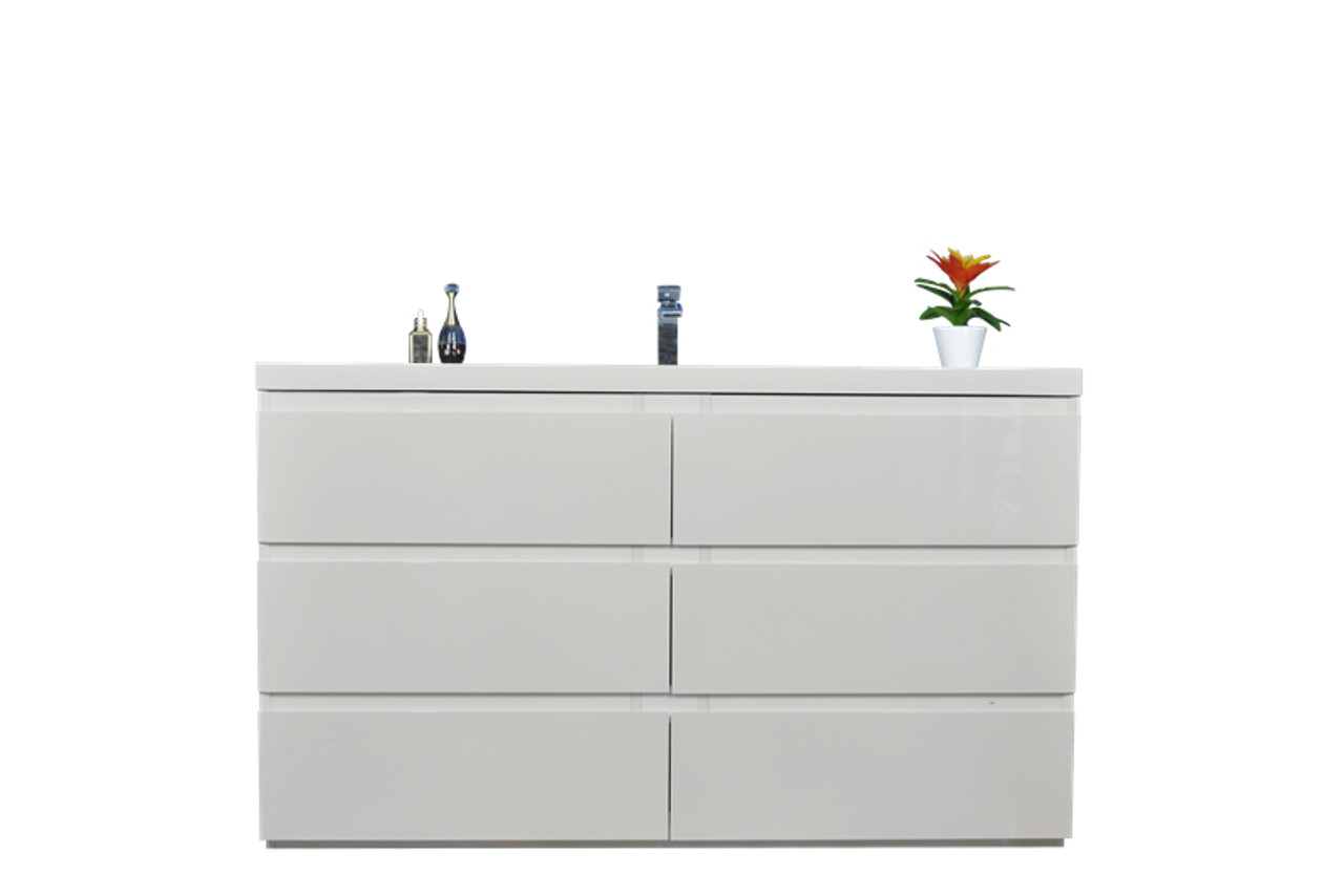 Moa 60 Single Sink High Gloss White Modern Bathroom Vanity W 6 Drawers And Acrylic Sink Bathroom Vanities Wholesale Inc