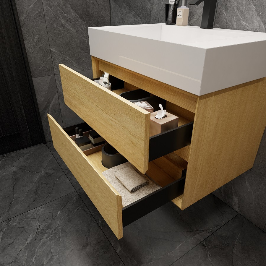 MAX 30" Teak Wood Wall Mounted Bath Vanity with 16 Acrylic Sink