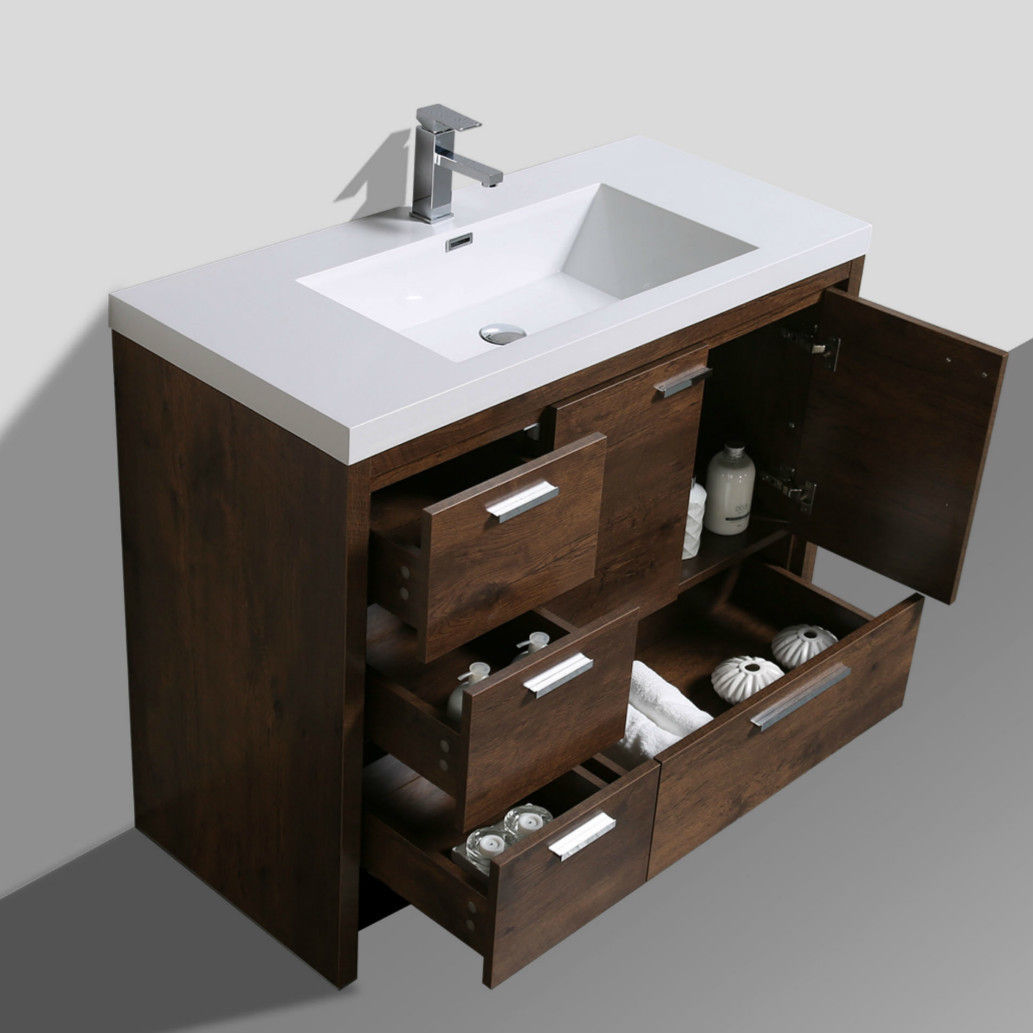 MORENO DOLCE 42'' ROSEWOOD MODERN BATHROOM VANITY W/ LEFT SIDE DRAWERS ...