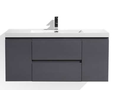 MORENO MOB 48" HIGH GLOSS GREY WALL MOUNTED MODERN BATHROOM VANITY WITH