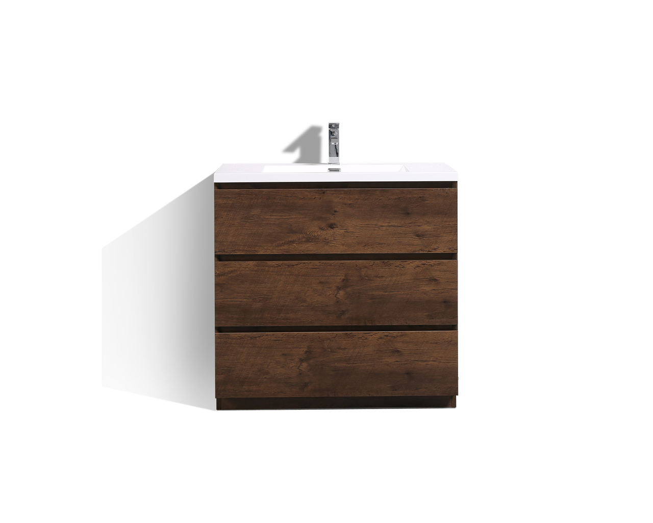 MOA 24'' ROSEWOOD MODERN BATHROOM VANITY W/ 3 DRAWERS AND ACRYLIC SINK