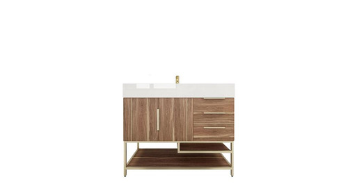 BT001 42’’White Oak Freestanding Vanity with Reinforced Acrylic Sink (Right Side Drawers)