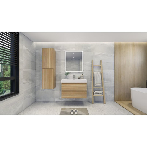 MOENO 36" WHITE OAK WALL MOUNTED MODERN BATHROOM VANITY WITH REEINFORCED ACRYLIC SINK